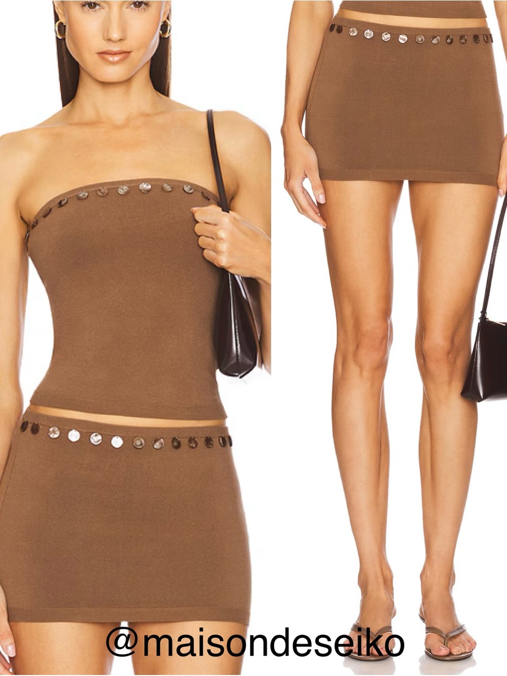 Loba Mini Skirt Brown Knit Clemente Beaded Low Rise Western Festival Rodeo sz S